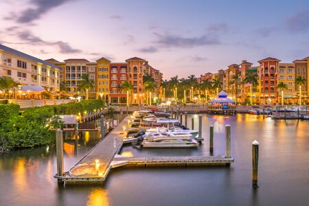Naples, Florida, USA town skyline on the water at dusk.の写真素材