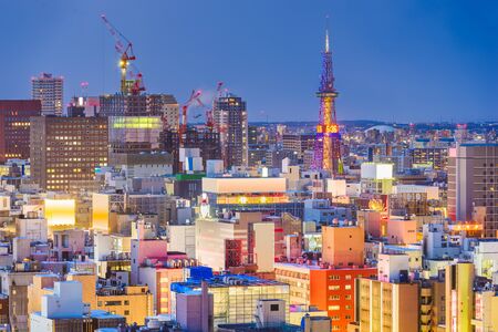 Sapporo, Japan downtown cityscape at dusk.の写真素材