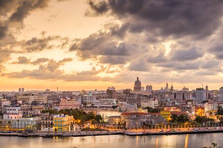 Havana, Cuba downtown skyline at dusk.の写真素材