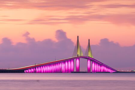 Sunshine Skyway Bridge spanning the Lower Tampa Bay and connecting St. Petersburg, Florida,, USA to...