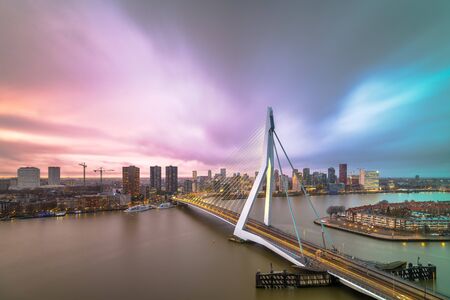 Rotterdam, Netherlands, city skyline at twilight.の写真素材
