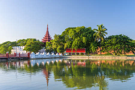 Mandalay, Myanmar at the palace wall and moat.のeditorial素材