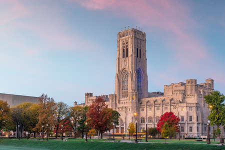 Scottish Rite Cathedral in Indianapolis, Indiana, USA during an autumn twilight.のeditorial素材