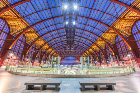 ANTWERP, BELGIUM - MARCH 5, 2020: Antwerpen-Centraal Railway Station main hall dating from 1905.のeditorial素材