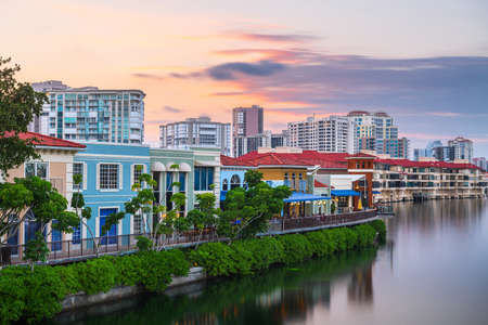 Naples, Florida, USA downtown cityscape on the bay at dusk.の写真素材
