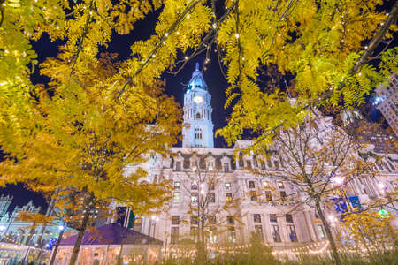 Philadelphia, Pennsylvania, USA at City Hall Tower during an autumn evening.の写真素材