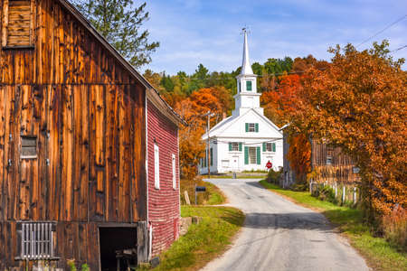Waits River Village, Vermont, USA with autumn foliage.の写真素材