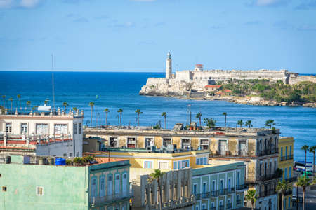 Havana, Cuba cityscape with the light house of La Cabana Fort.の写真素材