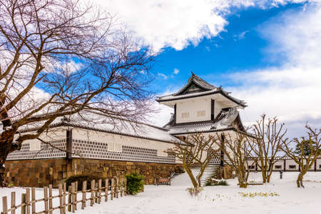 Kanazawa, Japan at the castle in winter with snow.のeditorial素材