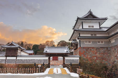 Kanazawa, Japan at Kanazawa Castle on a winter dusk.のeditorial素材