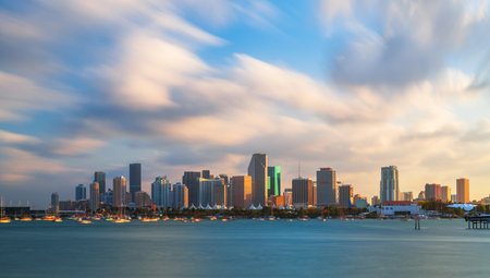 Miami, Florida, USA downtown city skyline on Biscayne Bay at twilight.の写真素材
