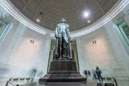 WASHINGTON DC - APRIL 7, 2015: The bronze statue inside the Jefferson Memorial. Thomas Jefferson was a founding father of the United States and served as the third President.のeditorial素材