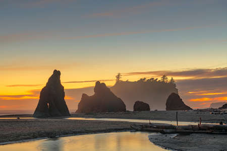 Olympic National Park, Washington, USA at Ruby Beach at dusk.の写真素材
