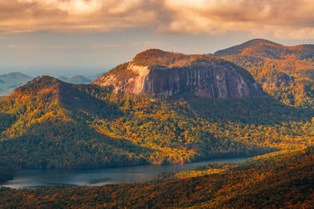 Table Rock State Park, South Carolina, USA at dusk in autumn.の写真素材