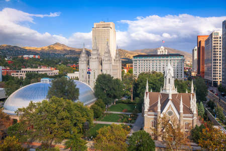 Salt Lake City, Utah, USA downtown cityscape over Temple Square.の写真素材