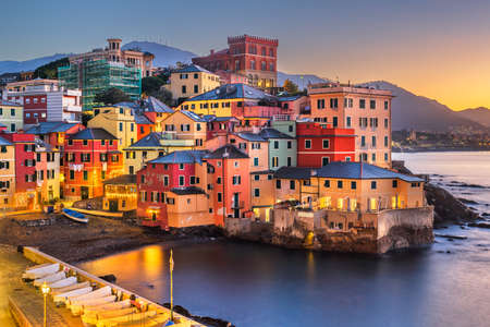The old fishing village of  Boccadasse, Genoa, Italy at dawn.の写真素材