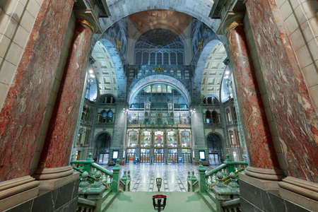 ANTWERP, BELGIUM - MARCH 5, 2020: Antwerpen-Centraal Railway Station main hall dating from 1905.