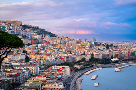 Naples, Italy along the Gulf of Naples at dusk.の写真素材