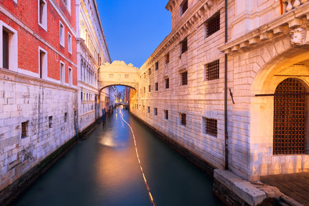 Bridge of Sighs in Venice, Italy at blue hour.の写真素材