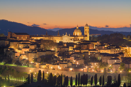 Urbino, Italy medieval walled city in the Marche region at twilight.の写真素材