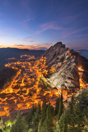 Pietrapertosa, Italy at dusk.の写真素材
