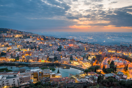 Tivoli, Italy town view from above at dusk.の写真素材