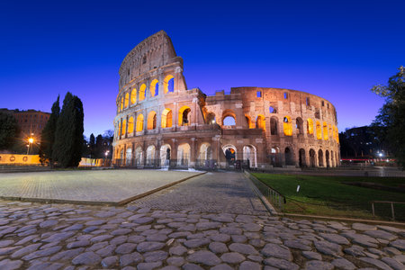 The Colosseum in Rome, Italy during blue hour.の写真素材