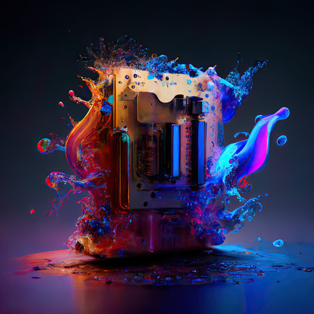 Hypothetical future technologies with neon lighting. Generative AI.の素材