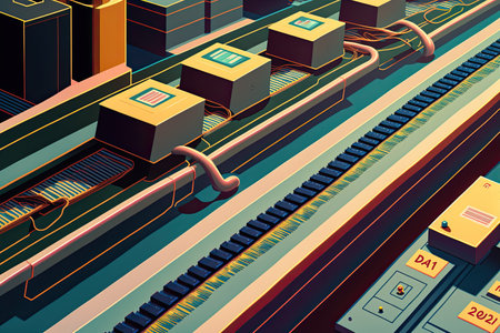 Futuristic factory interior. Generative AI.の素材