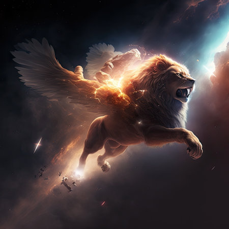 A Griffin in space. Generative AI.の素材