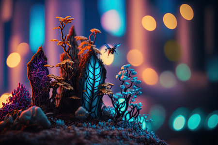 An idyllic miniature fantasy town. Generative AI.の素材