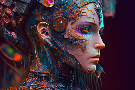 A futuristic cyborg girl. Generative AI.の素材