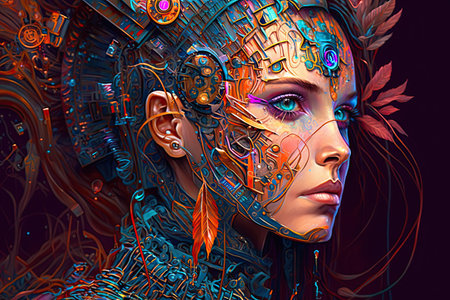 A futuristic cyborg girl. Generative AI.の素材