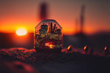 An idyllic miniature fantasy town. Generative AI.の素材