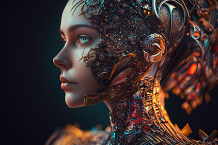A futuristic cyborg girl. Generative AI.の素材