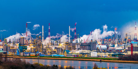 Industry in Anterp, Belgium at dusk.の写真素材