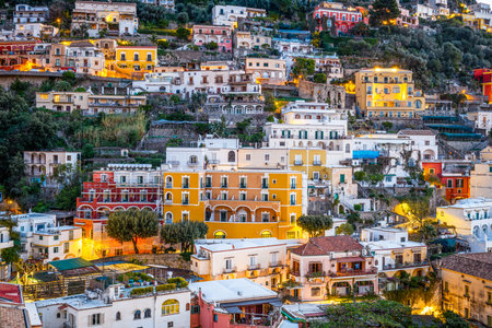 Amalfi, Italy close up at twilight.の写真素材