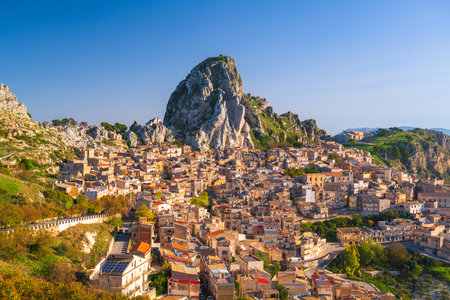 Caltabellota, Sicily, Italy historic town in Sicily at dusk.の写真素材