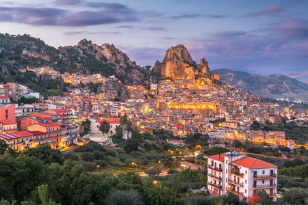 Gagliano Castelferrato, Italy in Sicily at dusk.の写真素材