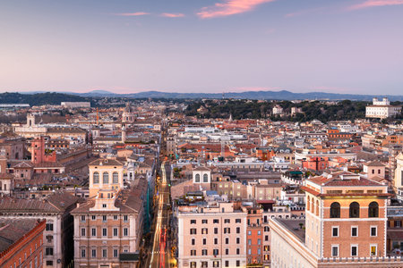 Rome, Italy rooftop cityscape at dusk.の写真素材