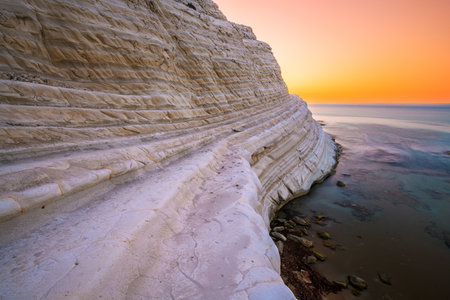 Rocky cliff of the Steps of the Turks in Agrigento, Sicily, Italy at sunrise.の写真素材