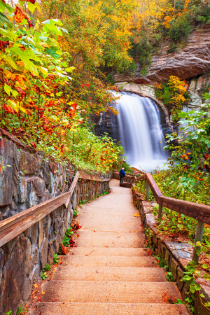 Looking Glass Falls in Pisgah National Forest, North Carolina, USA.の写真素材