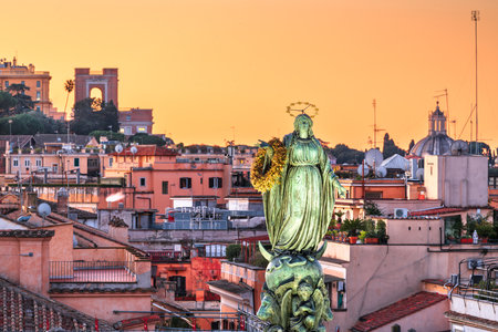 Column of the Immaculate Conception in Rome, Italy at dusk.の写真素材