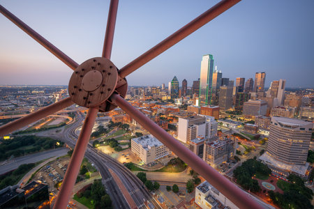Dallas, Texas, USA downtown skyline at dusk viewed from above.の写真素材
