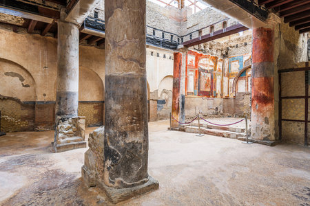 ERCOLANO, ITALY - FEBRUARY 22, 2022: The Hall of the Augustals in the Herculaneum ruins.のeditorial素材