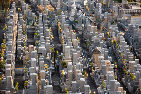 KYOTO, JAPAN - APRIL 2, 2017:  Markers at Higashi Otani Cemetery historic site.のeditorial素材