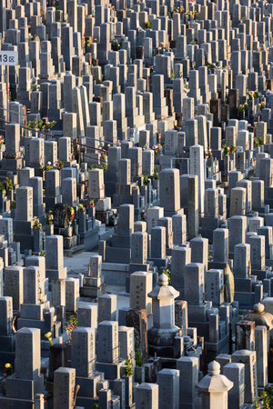 KYOTO, JAPAN - APRIL 2, 2017:  Markers at Higashi Otani Cemetery historic site.のeditorial素材