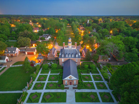 WILLIAMSBURG, VIRGINIA - MAY 8, 2023: Historic Williamsburg Village at the Governor's Palace at...