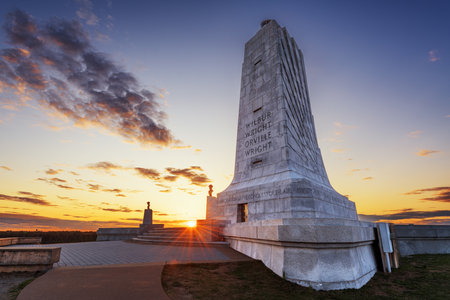 KILL DEVILS HILL, NORTH CAROLINA - MAY 5, 2023: The Wrights Brothers National Memorial at sunset.のeditorial素材