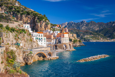 Atrani, Italy along the beautiful Amalfi Coast in the afternoon.の写真素材